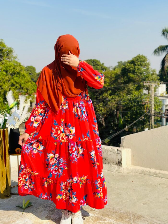 Deep Red Floral Abaya | Modest & Stylish Collection by Libaas-e-Haya - Image 3