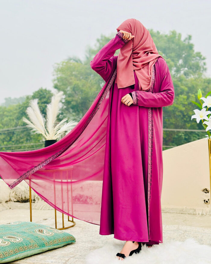 Dusty Pink Embellished Abaya | Stylish Modest Wear by Libas e Haya - Image 1