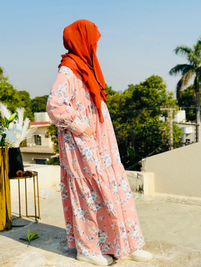 Blush Pink Floral Abaya Frock | Stylish Modest Wear by Libaas-e-Haya - Image 3