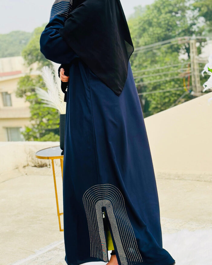 Navy Blue Abaya with Stone Work Detailing | Elegant Modest Wear by Libaas e Haya - Image 1