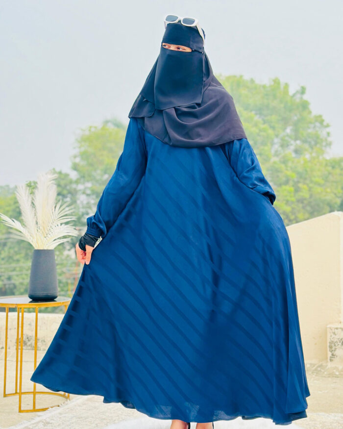 Navy Blue Abaya frok with Striped Texture | Elegant Modest Wear by Libas e Haya - Image 1