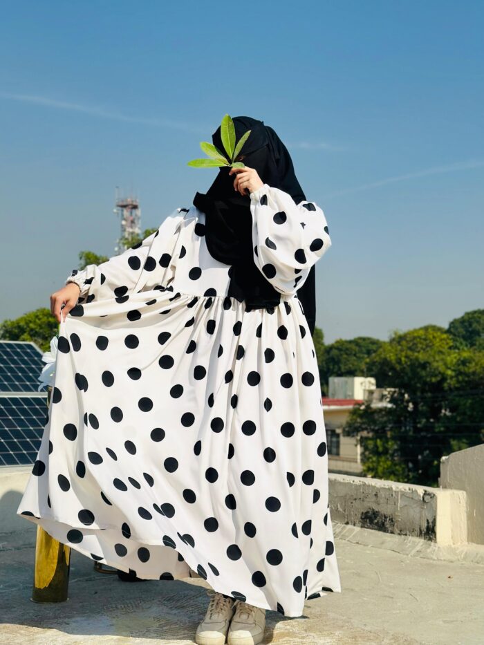 Elegant Black & White Polka Dot Dress - Nida Fabric | Stylish & Comfortable - Image 2