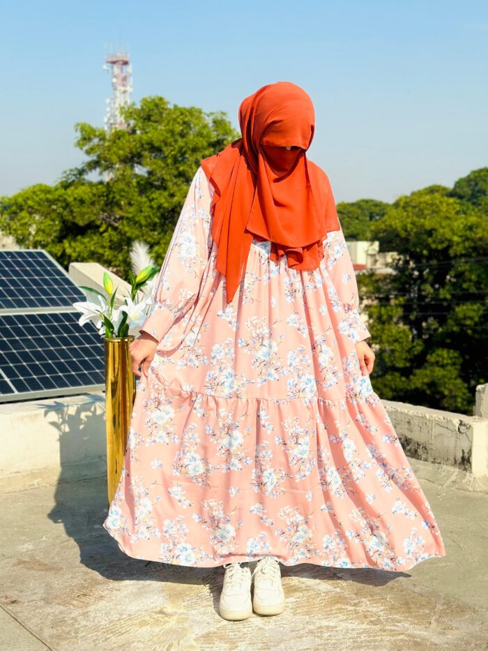 Blush Pink Floral Abaya Frock | Stylish Modest Wear by Libaas-e-Haya - Image 2