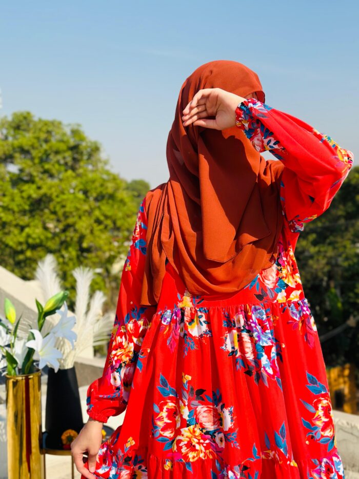 Deep Red Floral Abaya | Modest & Stylish Collection by Libaas-e-Haya - Image 2