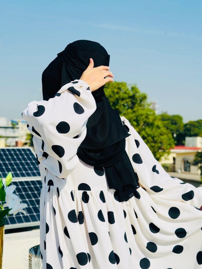 Elegant Black & White Polka Dot Dress - Nida Fabric | Stylish & Comfortable - Image 3