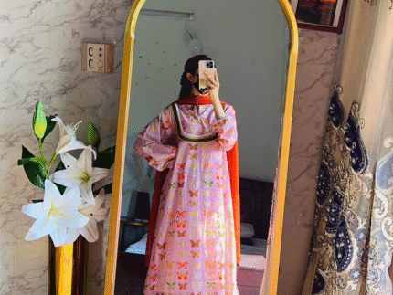 Baby Pink Printed Lawn Dress – Women’s Party & Casual Wear