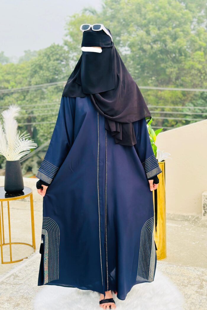 Navy Blue Abaya with Stone Work Detailing | Elegant Modest Wear by Libaas e Haya - Image 2