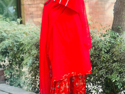 RED colour Print Sharaar with simple Duptta