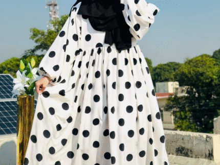 Elegant Black & White Polka Dot Dress - Nida Fabric | Stylish & Comfortable