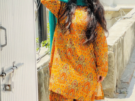 Orange Dress with Teal Dupatta