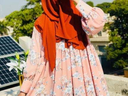 Blush Pink Floral Abaya Frock | Stylish Modest Wear by Libaas-e-Haya