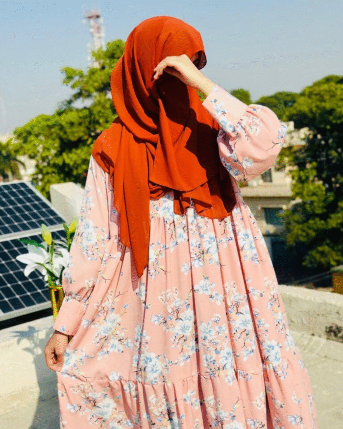 Blush Pink Floral Abaya Frock | Stylish Modest Wear by Libaas-e-Haya - Image 1