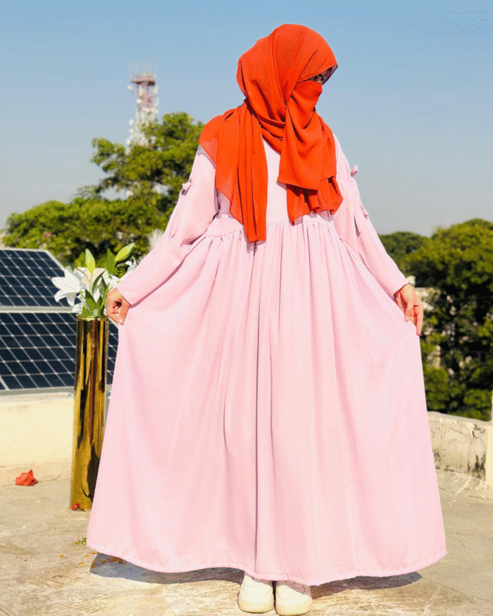 Peach Floral Abaya Dress | Modest Maxi Outfit for Women - Image 1