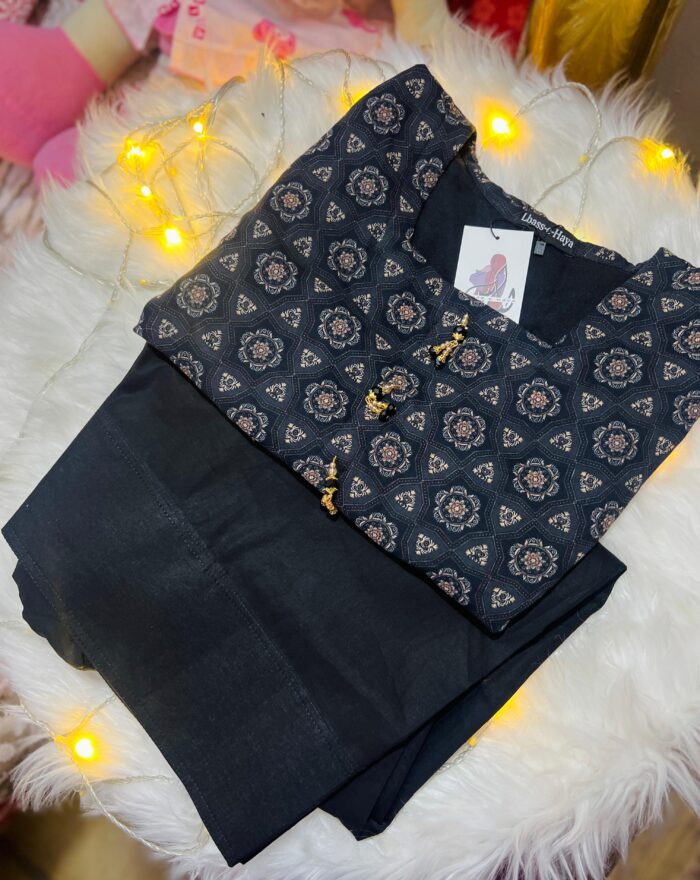 Black with Grey & Beige Geometric Print - Image 1