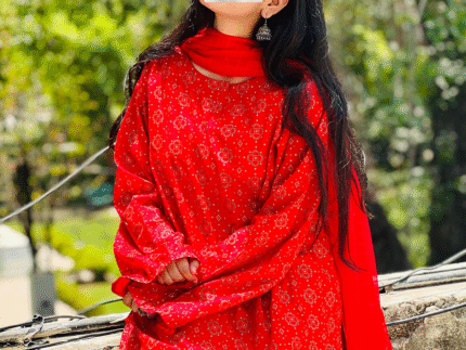 Bright Red Dress with White Print | Traditional Casual Wear by Libas e Haya