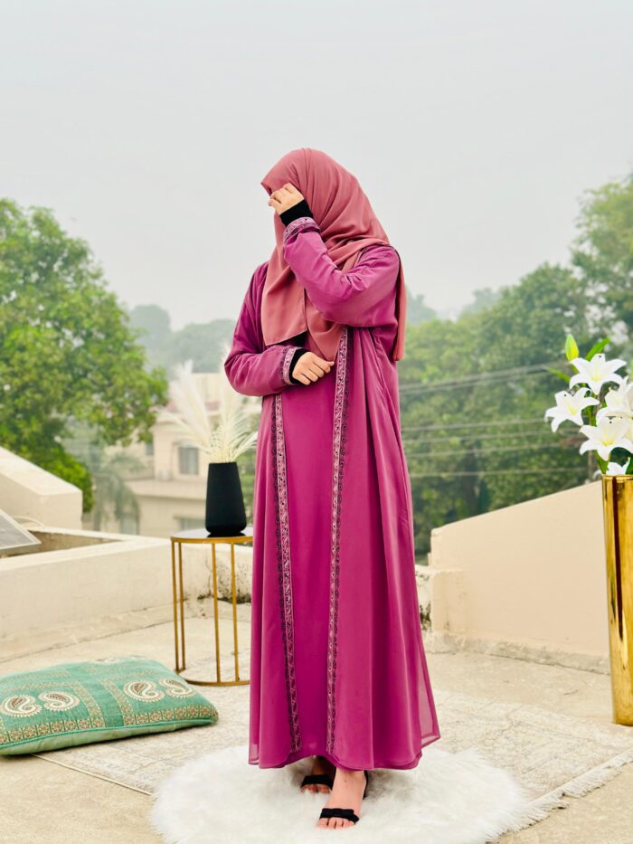 Dusty Pink Embellished Abaya | Stylish Modest Wear by Libas e Haya - Image 2