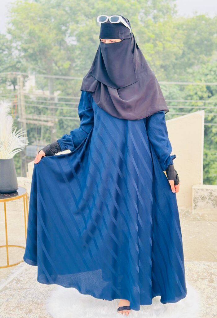Navy Blue Abaya frok with Striped Texture | Elegant Modest Wear by Libas e Haya - Image 2