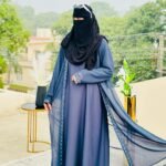 Grey-Blue Embroidered Abaya with Black Niqab | Modest Islamic Wear by Libaas e Haya