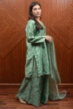 Elegant Katan Silk Green Dress – Traditional Charm Meets Modern Style - Image 3