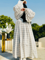 White Checkered Pattern Dress | Modest & Stylish Outfit - Image 3