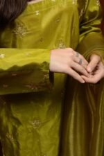 Elegant Green Katan Silk Tunic with Embroidered Detailing – Perfect for Special Occasions - Image 3