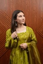 Elegant Green Katan Silk Tunic with Embroidered Detailing – Perfect for Special Occasions - Image 4