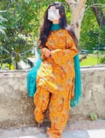 Orange Dress with Teal Dupatta - Image 2