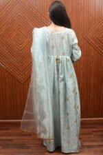 Embroidered Mint Green Silk Dress with Sheer Dupatta - Image 5