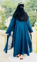 Teal Blue Abaya with Black Niqab | Elegant Modest Fashion by Libaas e Haya - Image 2