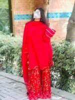 RED colour  Print Sharaar with simple Duptta - Image 2