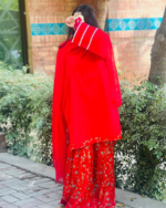 RED colour  Print Sharaar with simple Duptta