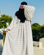White Checkered Pattern Dress | Modest & Stylish Outfit