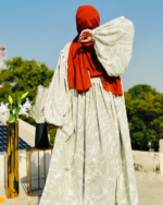 Printed Wide Sleeve Abaya in Soft Beige | Modest Fashion by Libaas e Haya