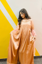Peach Silk Maxi Dress – Elegant Flowing Party Wear | Libaas-e-Haya