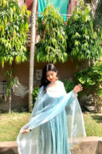 Sky Blue Soft Silk Maxi Dress with Organza Dupatta – Dreamy Pastel Wear | Libaas-e-Haya