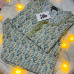 Light Pastel Green with Blue Paisley Print