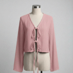 Blush Pink Tie-Front Shrug Shirt – Soft Elegant Modest Layer