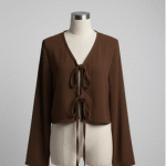 Mocha Brown Tie-Front Shrug Shirt – Warm Elegant Modest Layer