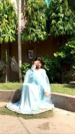 Sky Blue Soft Silk Maxi Dress with Organza Dupatta – Dreamy Pastel Wear | Libaas-e-Haya - Image 2