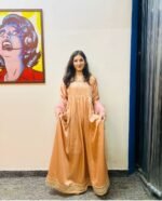 Peach Silk Maxi Dress – Elegant Flowing Party Wear | Libaas-e-Haya - Image 2