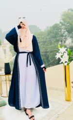 Navy Blue Open Abaya with White Inner | Elegant Modest Fashion by Libas e Haya - Image 2