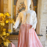 White Tie Shirt Peach Skirt by Libas e Haya