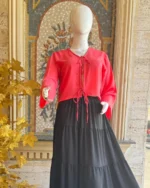Red Tie-Front Top Black Maxi Skirt Set - Image 2