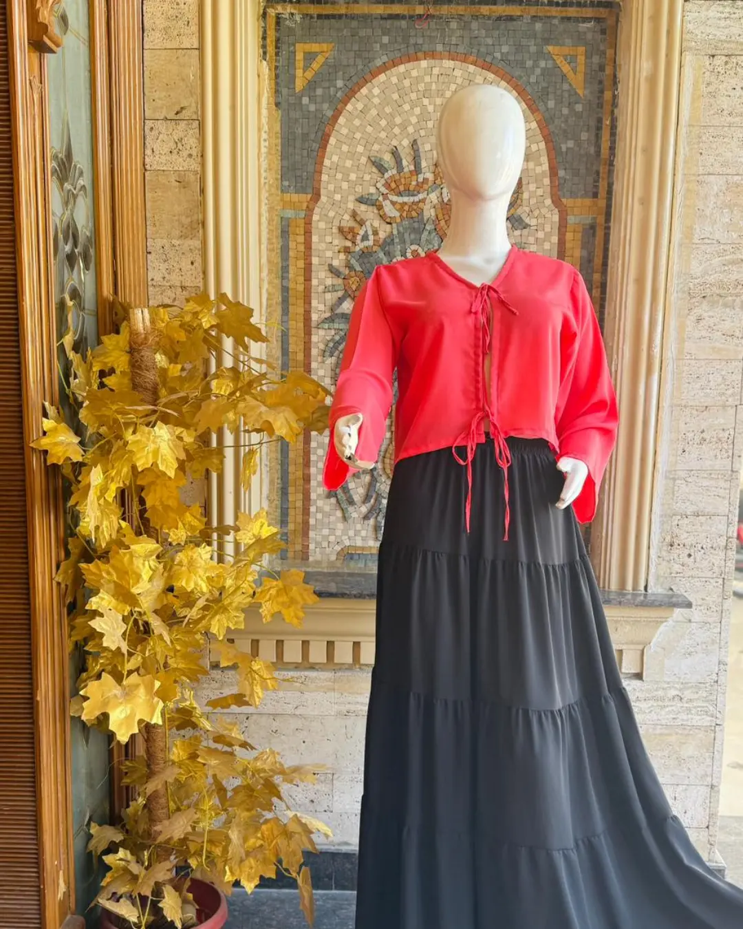 Untitled design - 2026-03-09T161439.477 Red Tie-Front Top Black Maxi Skirt Set - Image 1