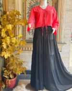Red Tie-Front Top Black Maxi Skirt Set - Image 4