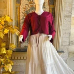 Maroon Tie-Front Top Cream Maxi Skirt Set