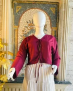 Maroon Tie-Front Top Cream Maxi Skirt Set - Image 2