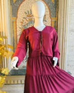 Maroon Tie-Front Top Maroon Maxi Skirt Set - Image 2