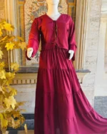 Maroon Tie-Front Top Maroon Maxi Skirt Set - Image 3
