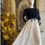 Black Drawstring Top Cream Maxi Skirt Set